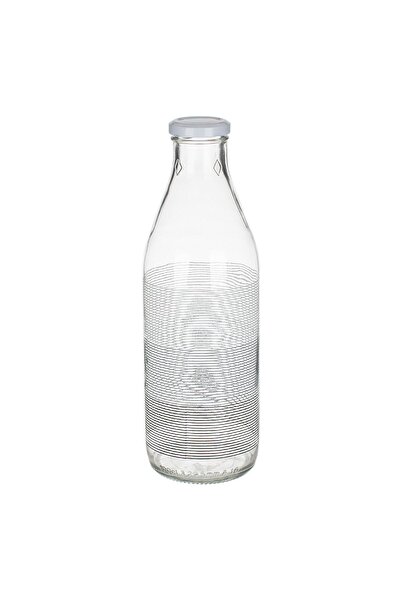 Zumzeria Transparent Glass Bottle with Gray and White Stripe Design 1lt