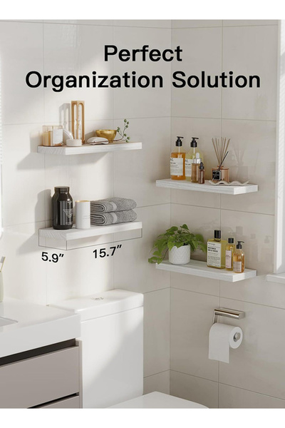 CozyDecor White Wall Shelves 4-Piece Set Modern Hanging Shelf Storage Display for Living Room Bedroom Kitchen Bathroom