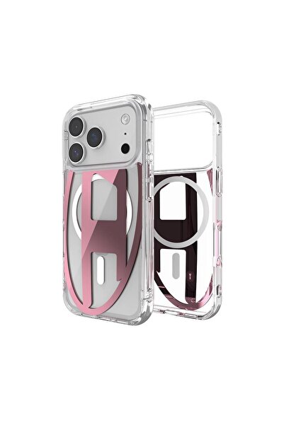 Diesel iPhone 17 Pro Uyumlu Magsafe Destekli Oval D Metalik Kılıf - Pembe