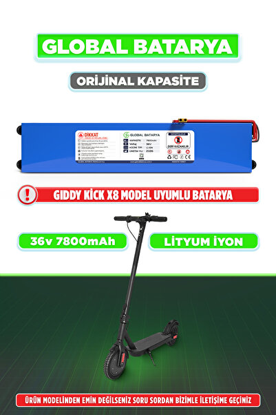 GLOBAL BATARYA Gıddy Kick X8 Uyumlu Elektrikli Scooter Bataryası 36v 7800mAh ...