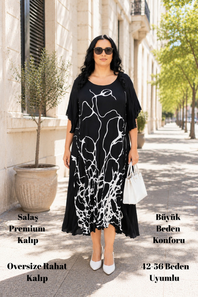 CEDY DENIM - Large Size Women's Flounce Sleeves Modern Patterned Long Bohemia...
