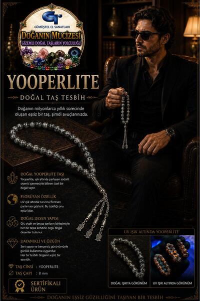 GÜMÜŞTEL EL SANATLARI Certified Yooperlite Natural Stone Prayer Beads