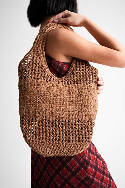 Ramer Lidya Rope Knitted Beach and Daily Tan Women's Shoulder Bag