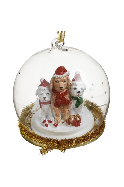 Zumzeria Glob de sticlă cu figurine cățeluși, ornament de Crăciun Ø9cm