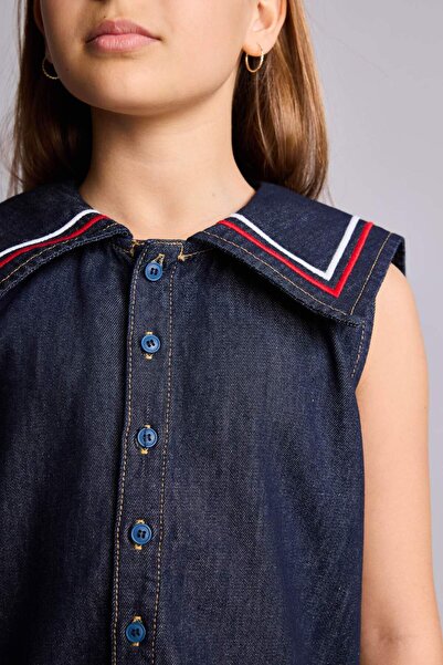 DeFacto 100% Cotton Denim Navy Blue Dress for Girls H6597A826Sm