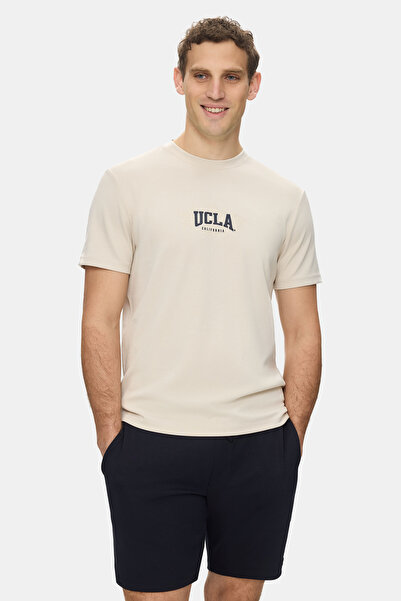 UCLA Angelo Dark Beige Crew Neck Printed Soft Textured Modal Fabric Standard ...