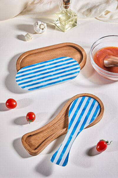 Lora Bianca Pinku 4 Piece Wooden & Glass Oil Pot Holder and Dirty Spoon Holde...