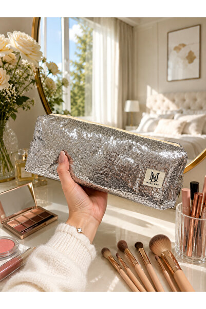 MAKE BAG ELMAS BONCUKLU GÜMÜŞ SAÇ ŞEKİLLENDİRİCİ MAKYAJ ÇANTASI