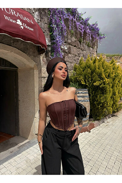 kırmızı butiks Coffee-Colored Backless Underwire Corset