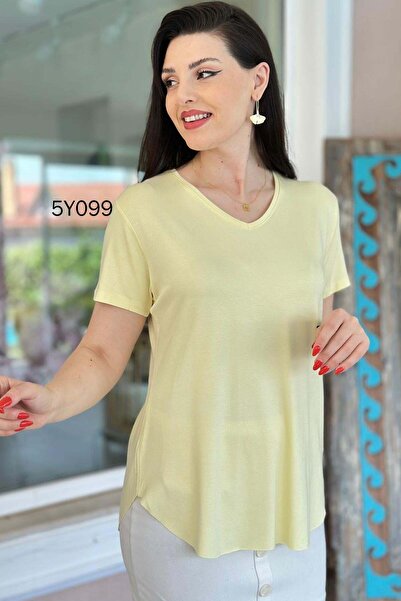 İnce Topuk V-Neck Bamboo Basic Tshirt 5Y099