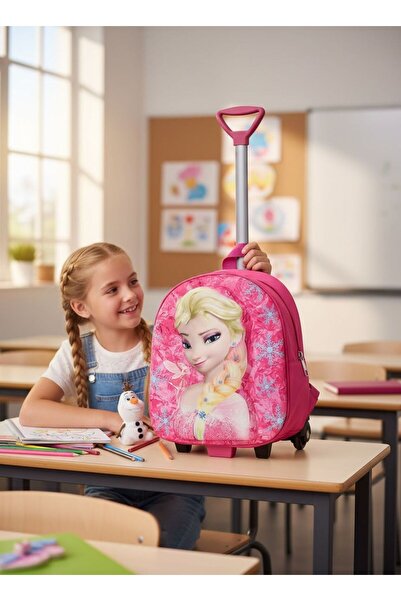 GİYU SHOP Kız Çocuk Anaokulu Kreş Çekçekli Tekerli 3d Eva Renkli Baskılı Sırt...