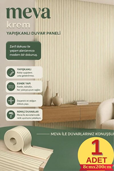 Renkli Duvarlar 8cmx200cm 1 ADET Meva Kendinden Yapışkanlı Krem Duvar Lambiri...
