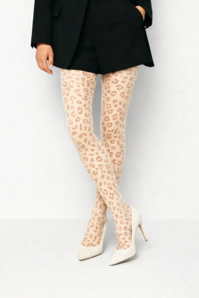 BONY SOCKS Kadın Leopar Desenli İnce Külotlu Çorap Ten
