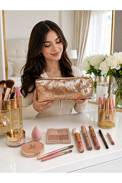 MAKE BAG GOLD BONCUKLU SAÇ ŞEKİLLENDİRİCİ MAKYAJ ÇANTASI