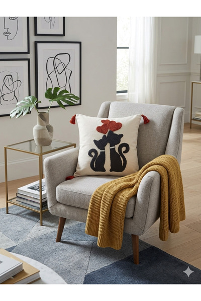 VİLERA HOME Romantic Cat Figured 43*43 Cushion Pillow Cover
