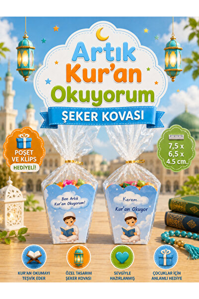 Sticker Ekspres Kur'an Okuyorum Şeker Kovası 10 Adet Özel Tasarım Hediyelik K...