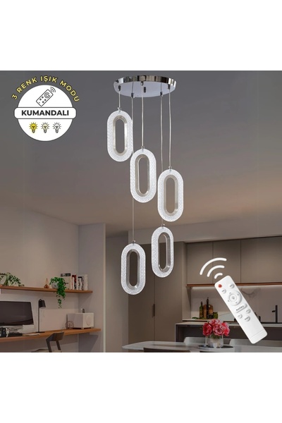 Elektroyou Eleni Krom 5'li Lüks Kumandalı Dimmerli 3 Renk Ledli Avize Modern ...