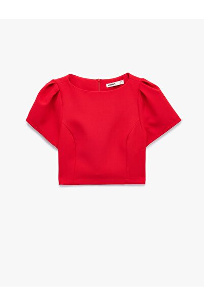 Koton Regular Fit Short Balloon Sleeve Round Neck Blouse