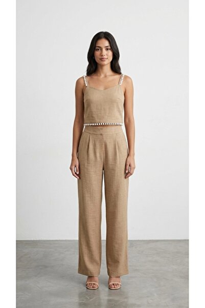 PELTEKS Strappy Blouse and Pants Two-Piece Set