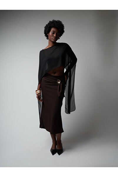 citycenterfashion Front Waist Thick Tie Detail Long Skirt Cty-Abr-7607