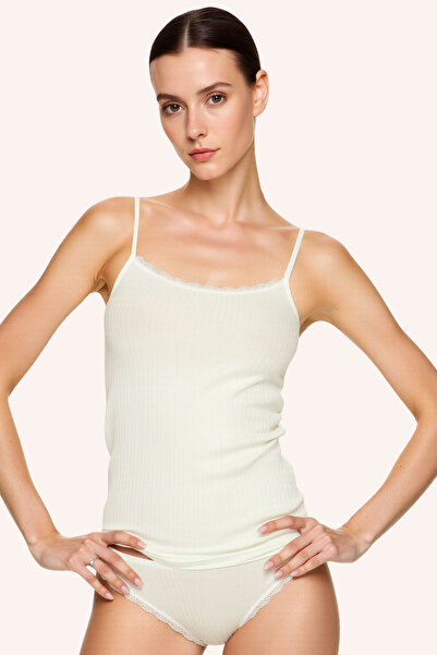 Pearlune Women's Viscose Lace Detailed String Strap Tank Top & Panties Set - ...