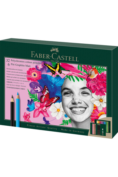 Faber Castell Set cadou 32 creioane Polychromos + grafit Castell Matt Faber-C...