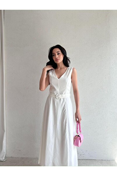 Mooi Butik فستان يوكانا ميدي 5667 - أبيض