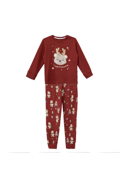 Zumzeria Red Christmas Pajamas with Bear Pattern & Gold Glitter for Kids