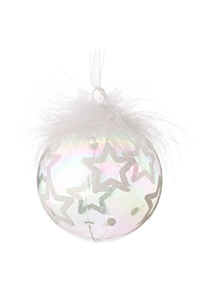 Zumzeria Ornament pentru bradul de Crăciun, Glob transparent, Stele albe, Pen...