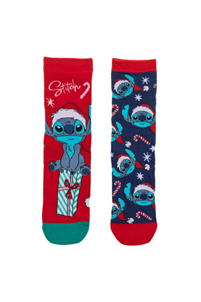 Lilo & Stitch Сини и червени коледни чорапи с шевна шарка - 2 чифта