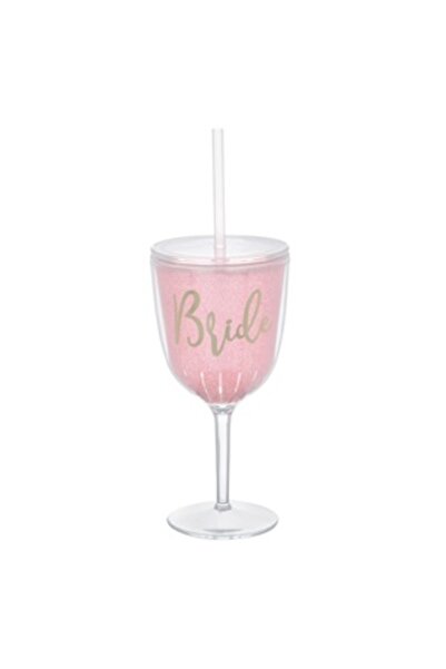 Zumzeria Pahar de vin din plastic roz cu folie aurie 'Bride' - 400ml