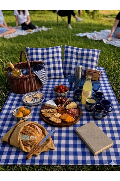 SUNDOKU HOME Pötikare Desenli Piknik Seti 2 Adet 40x40 cm Minder + 160X160 cm...