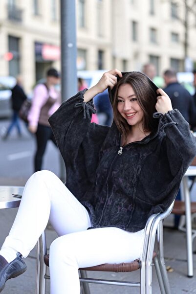 SHOPPEBUTİK Hooded Ethnic Patterned Vintage Loose Oversize Cotton Knitwear Ca...