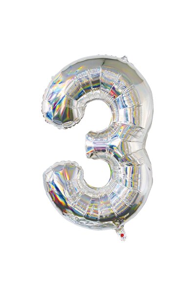 Zumzeria Balon de petrecere holografic cu folie argintie Nr. 3 - 82cm