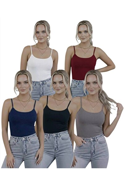hashtag Kadın Askılı Body 5’li Paket Basic İnce Askılı Esnek Günlük Üst