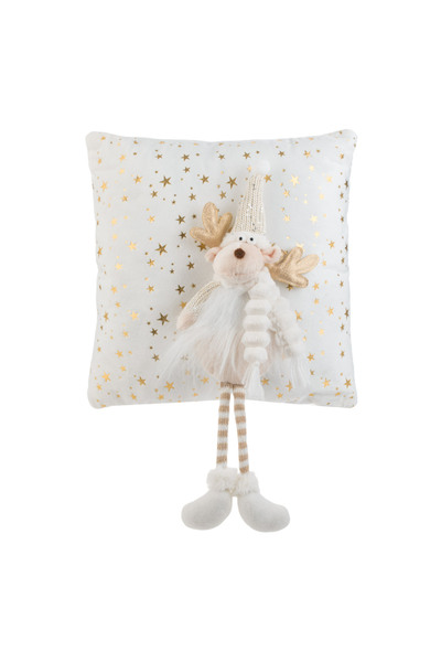 Zumzeria Pernă decorativă albă de Crăciun cu ren 3D 35x35cm