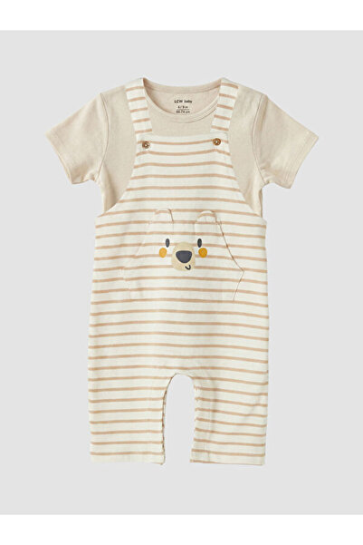 LC Waikiki Rmz Gi̇yi̇m Farkiyla Striped Baby Boy Salopet and T-Shirt Set