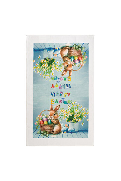Zumzeria Blue Kitchen Towel Rabbit Basket with Colored Eggs & Easter Flowers ...