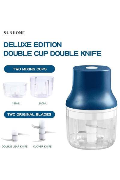 Sunhome 2-in-1 Electric Chopper Mixer Grinder 150ml+300ml 45W SH-188B Blue/Clear