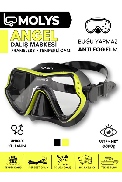 MOLYS ANGEL DALIŞ MASKESİ + ANTI FOG (BUĞU ÖNLEYİCİ FİLM) GECE SİYAHI / SARI