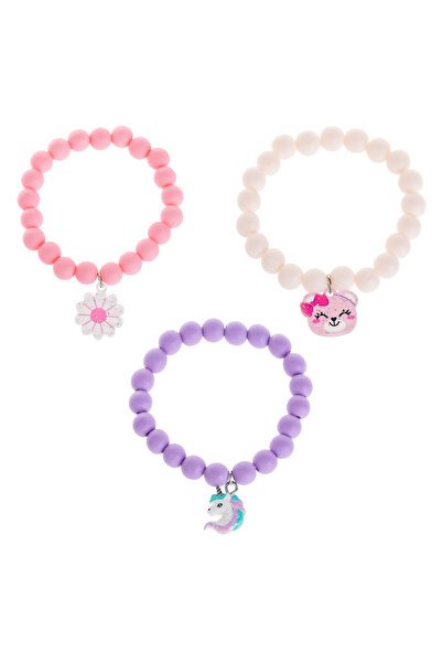 OEM Brățări cu mărgele mici mate, cu ursuleț, margaretă și unicorn - 3 bucăți