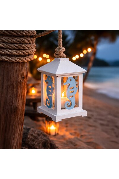 Zumzeria Wooden Summer Lantern with Seahorse 15cm