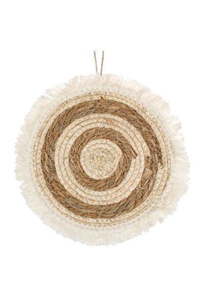 Zumzeria Ecru Beige Round Wall Decoration with Fringes 25cm