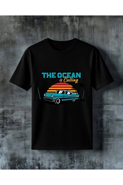 COMVİCHO Ocean Calling Vintage Car Printed Oversize T-Shirt