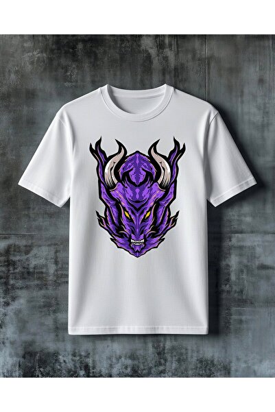 COMVİCHO Demon Lord Purple Monster Printed Oversize T-Shirt