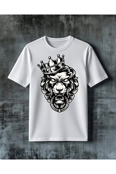 COMVİCHO تي شيرت كبير الحجم مطبوع عليه King Lion Tac