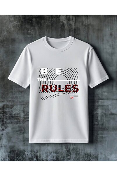 COMVİCHO تي شيرت كبير الحجم مطبوع عليه Rules Denim Goods