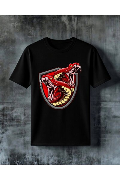COMVİCHO Red Snake Shield Logo Printed Oversize T-Shirt