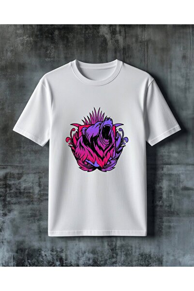 COMVİCHO Monster Pink Purple Printed Oversize T-Shirt