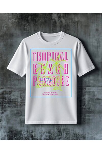COMVİCHO Tropical Beach Paradise Printed Oversize T-Shirt